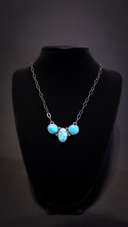 Kingman Turquoise 3 Stone Necklace $265