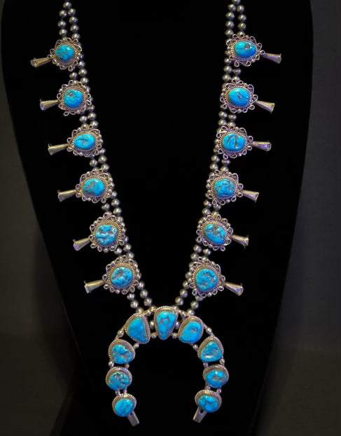 Kingman Turquoise Squash Blossom Necklace $3,200
